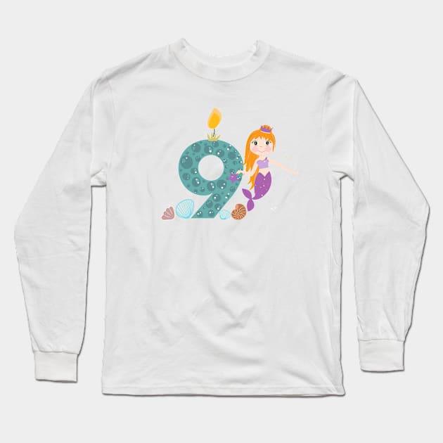 Cute little mermaid nine birthday Long Sleeve T-Shirt by GULSENGUNEL